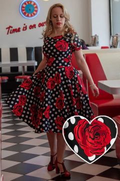 Darlene 50’s Style Swing Dress in Rose Polka Dot