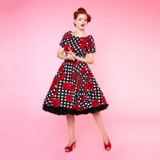 Darlene 50’s Style Swing Dress in Rose Polka Dot