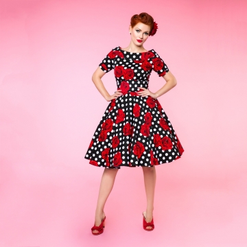 Darlene 50’s Style Swing Dress in Rose Polka Dot