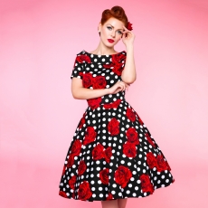 Darlene 50’s Style Swing Dress in Rose Polka Dot