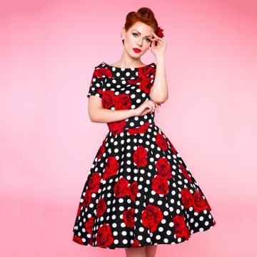 Darlene 50’s Style Swing Dress in Rose Polka Dot