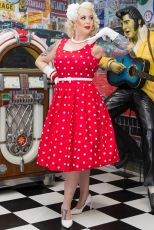 Amanda Scoop Neck Swing Dress Red & White Polka Premium Cotton