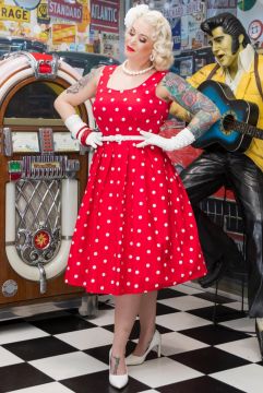 Amanda Scoop Neck Swing Dress Red & White Polka Premium Cotton