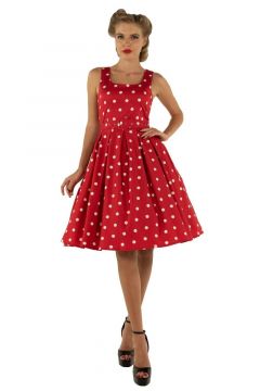 Amanda Scoop Neck Swing Dress Red & White Polka Premium Cotton