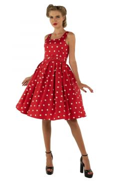 Amanda Scoop Neck Swing Dress Red & White Polka Premium Cotton