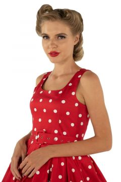 Amanda Scoop Neck Swing Dress Red & White Polka Premium Cotton