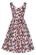  Amanda Cotton White Scoop Neck Red Rose Print Swing Dress